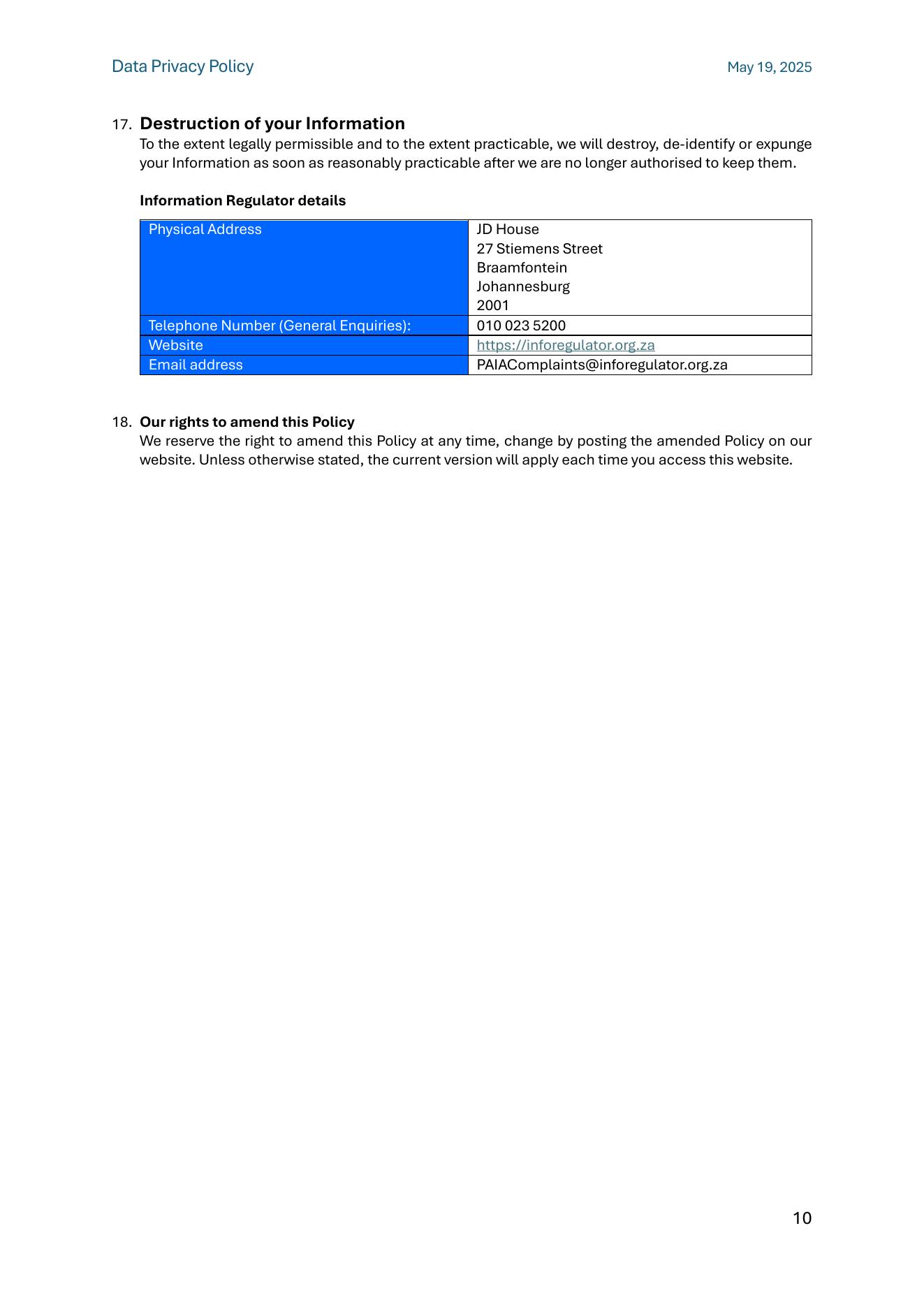 Privacy Policy page 10