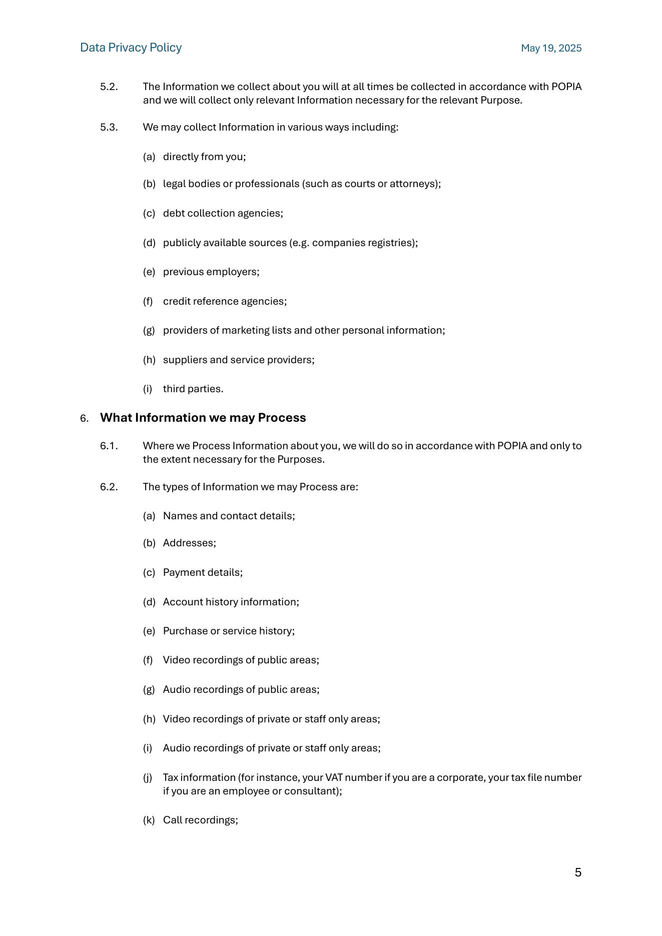 Privacy Policy page 5