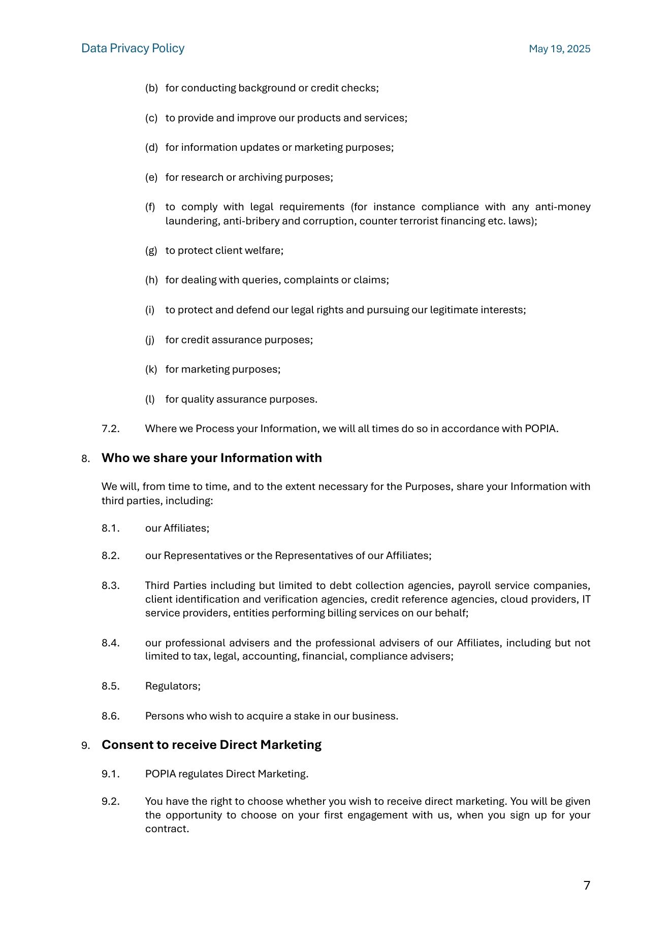 Privacy Policy page 7