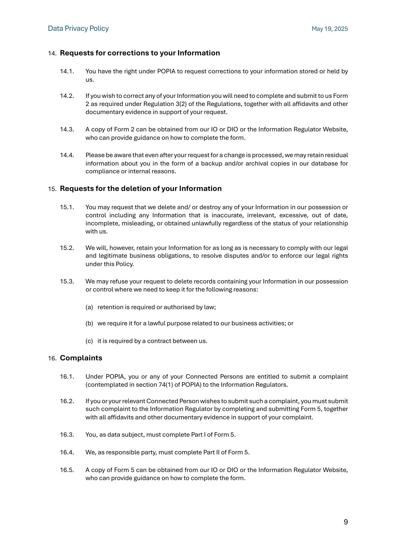 Privacy Policy page 9